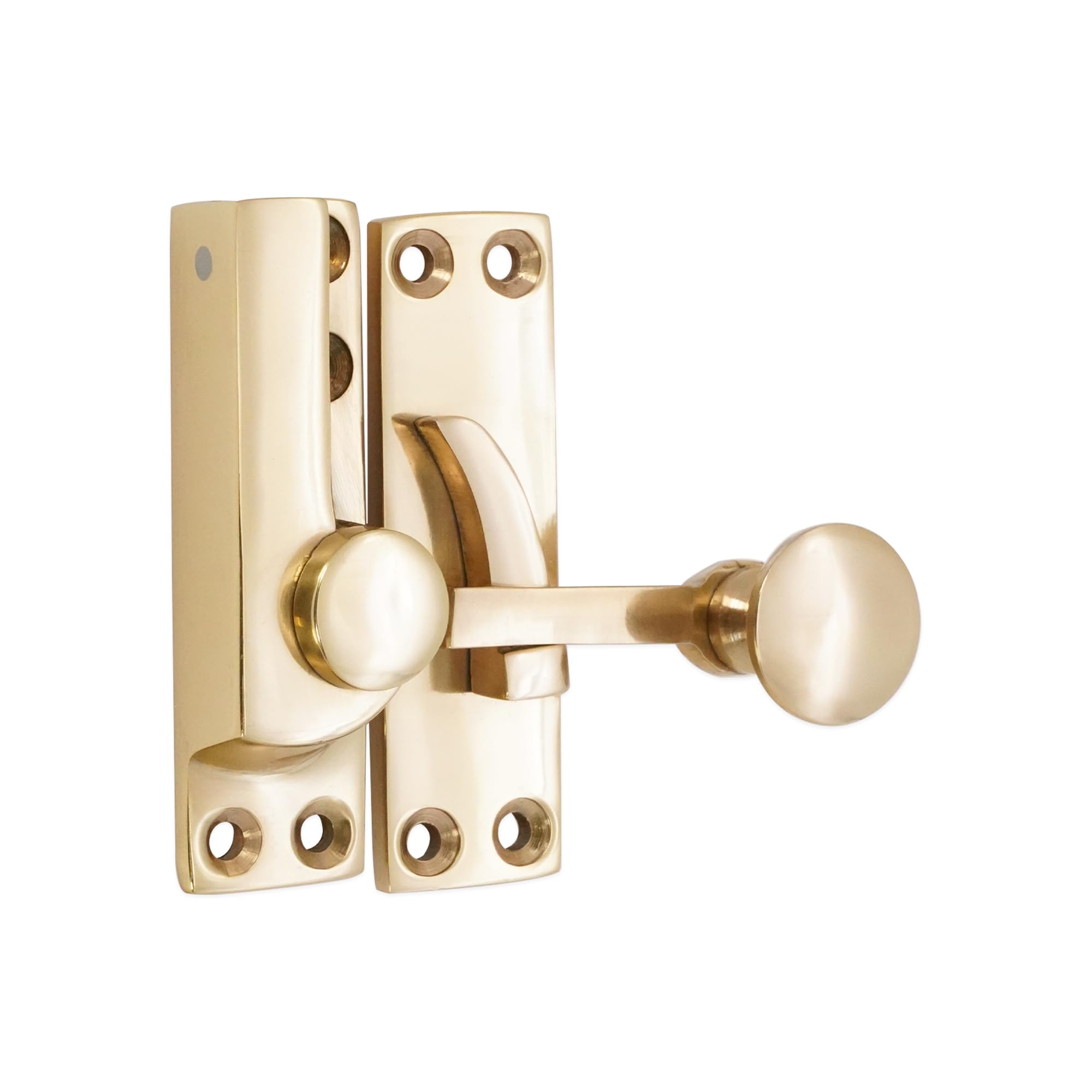 Victorian Sliding Sash Window Catch Quadrant Arm Latch Fastener Brass & Chrome (Polished Brass) — image 1