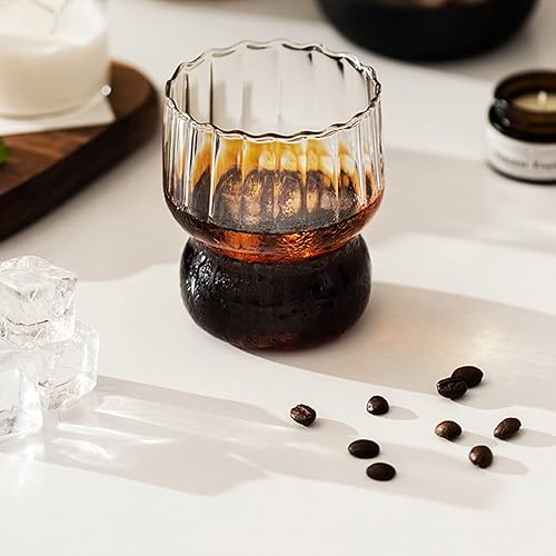 Miniatura 6 de Juego de 4 vasos de vidrio acanalado de 10 onzas con forma de onda vintage, vasos de café helado, vasos para bebidas de cóctel, bebidas, jugo, leche