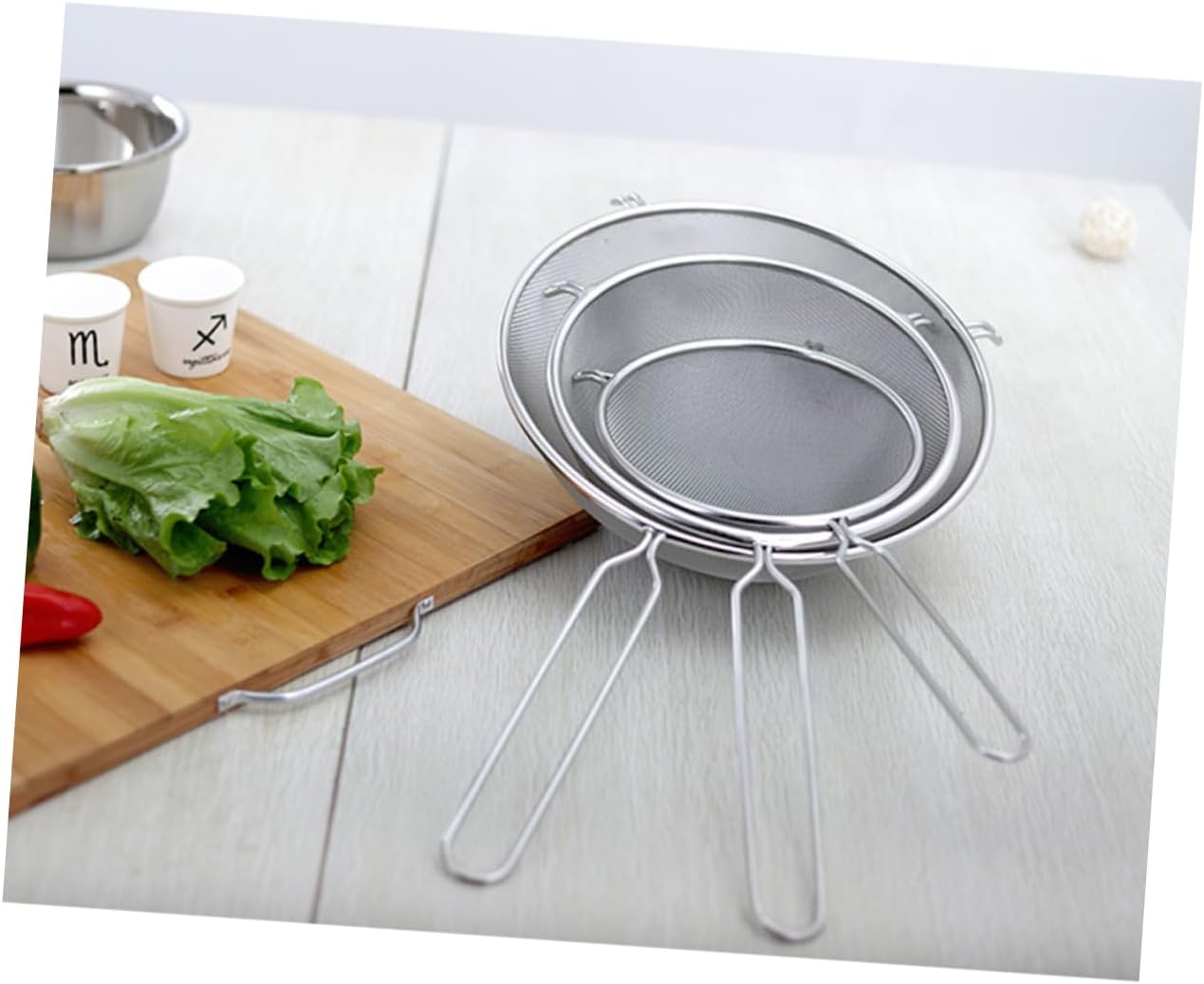 2pcs Long Handle Mesh Strainer Stainless Steel Scoop Ladle Noodles Colander Food Serving Spoon Heat Resistant Kitchen Tool