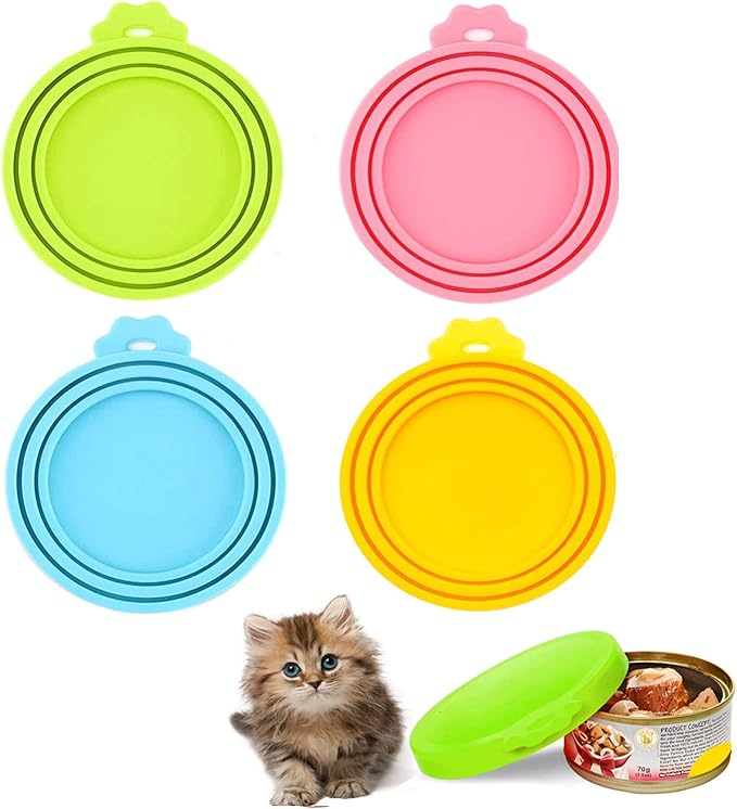4 PCS Tin Can Lids for Pet Food Cover Silicone Tins Lid Cat Food