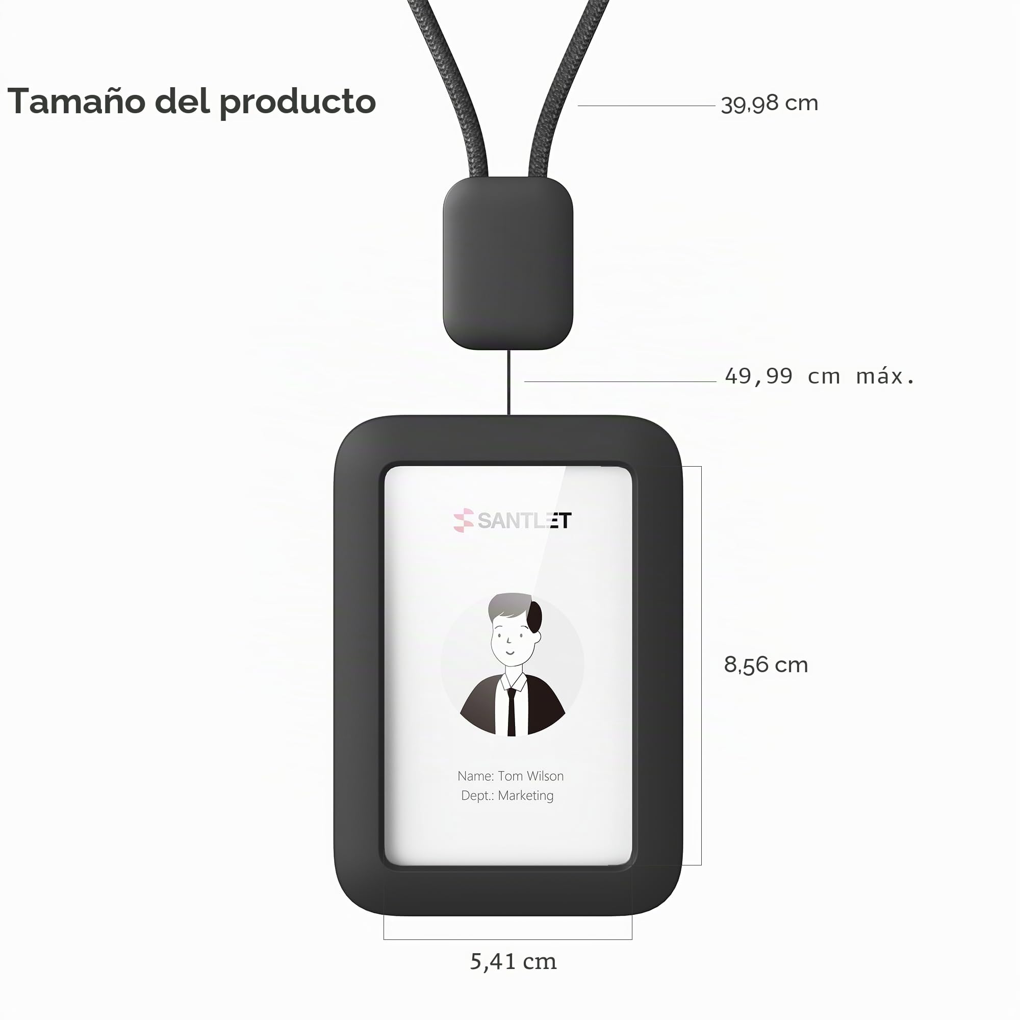 Portatarjetas de ID Premium Retráctil con Cordón, Hebilla de Seguridad, Portatarjetas de ID Vertical de Silicona Suave para Personal de Oficina, Empleados(Negro)