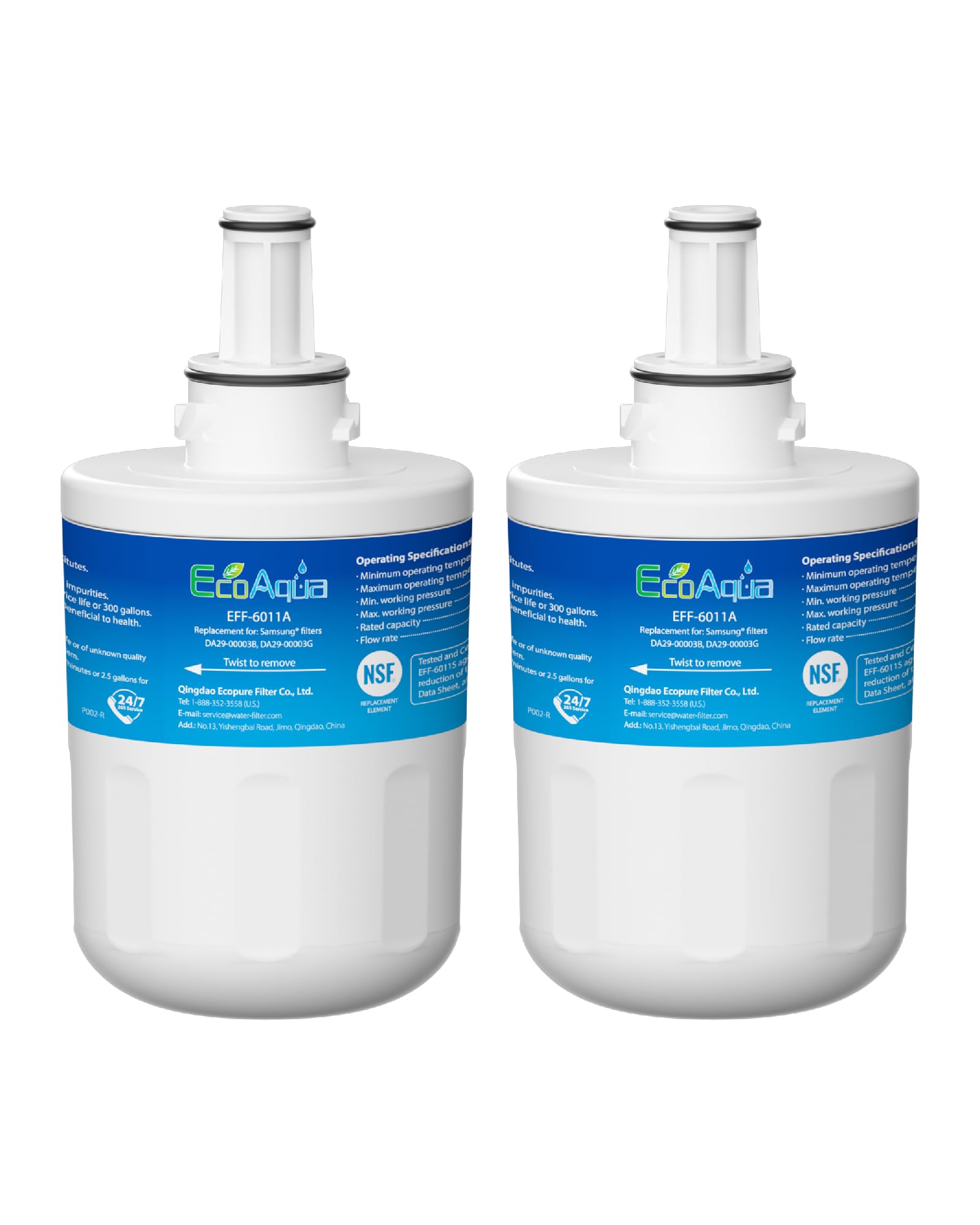 Ecoaqua White Eff-6011A Fridge Water Filter Compatible With Samsung Da29-00003G, Hafcu1/Xaa, Hafin2/Exp, Da97-06317A, Da29-00003A, Da29-00003B, App100/1, Da61-00159, Sgf-Dsb20, Wss-1 (2)