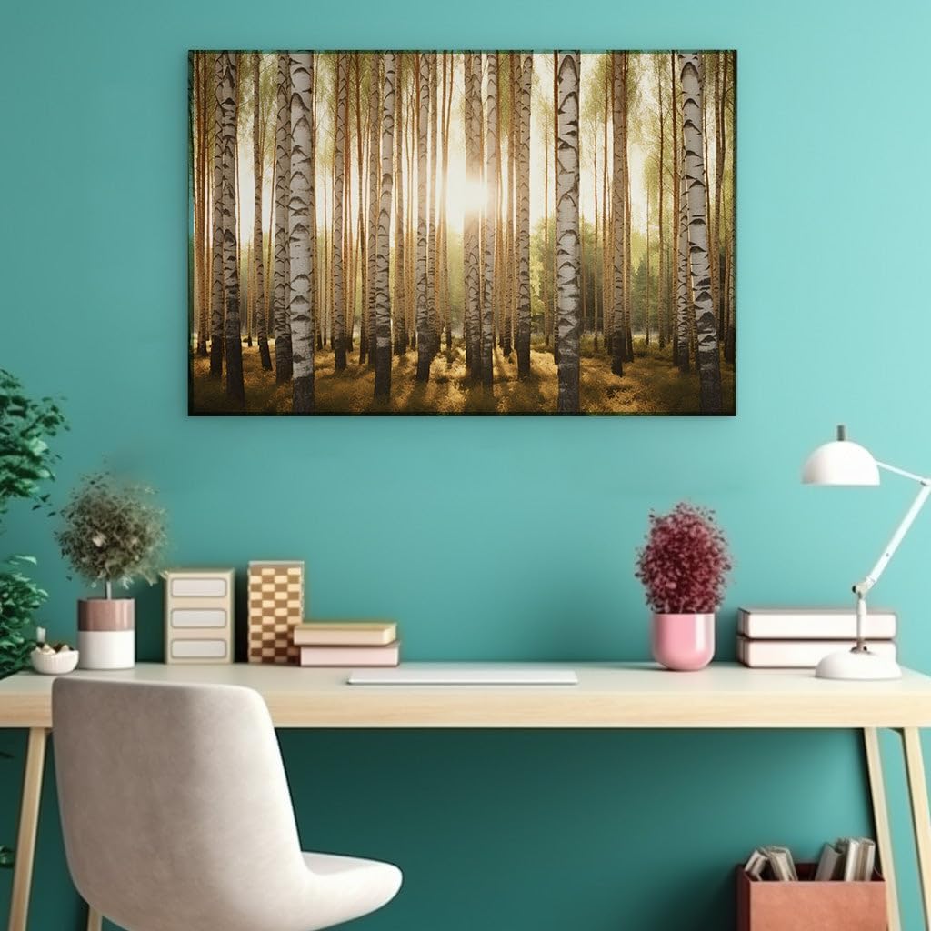 Canvas for Living room. Whispers of Dawn in the Birch Forest: A Dance of Light and Shadow, 27 x 18 inch Canvas Wall Art - Contemporary Masterpieces - Modern Home Decor - 69x46 cm (27x18 inch)