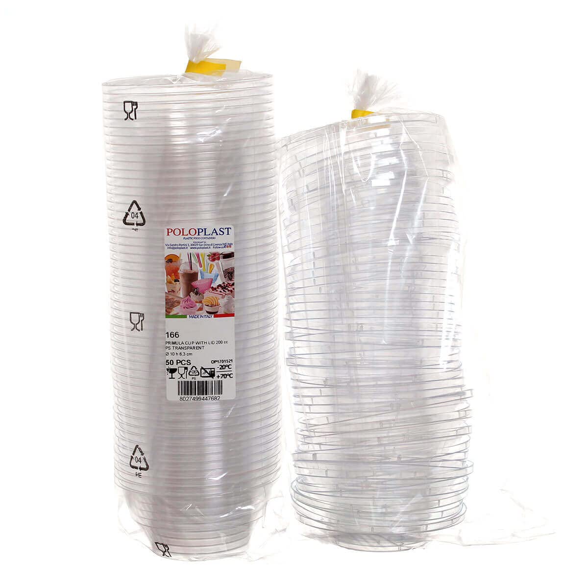 PZ 50 MONOPORZIONE CC 200 PER MOUSSE SEMIFREDDI + COPERCHIO COPPETTA TRASPARENTE PER DOLCI GELATI YOGURT E DESSERT