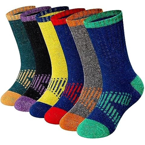 WEVIAS Kids Merino Wool Hiking Socks Boys Thermal Winter Cozy Boot Warm Cushion Socks 6 Pairs (6 Pairs Colorful X, 4-7 Years) Cover
