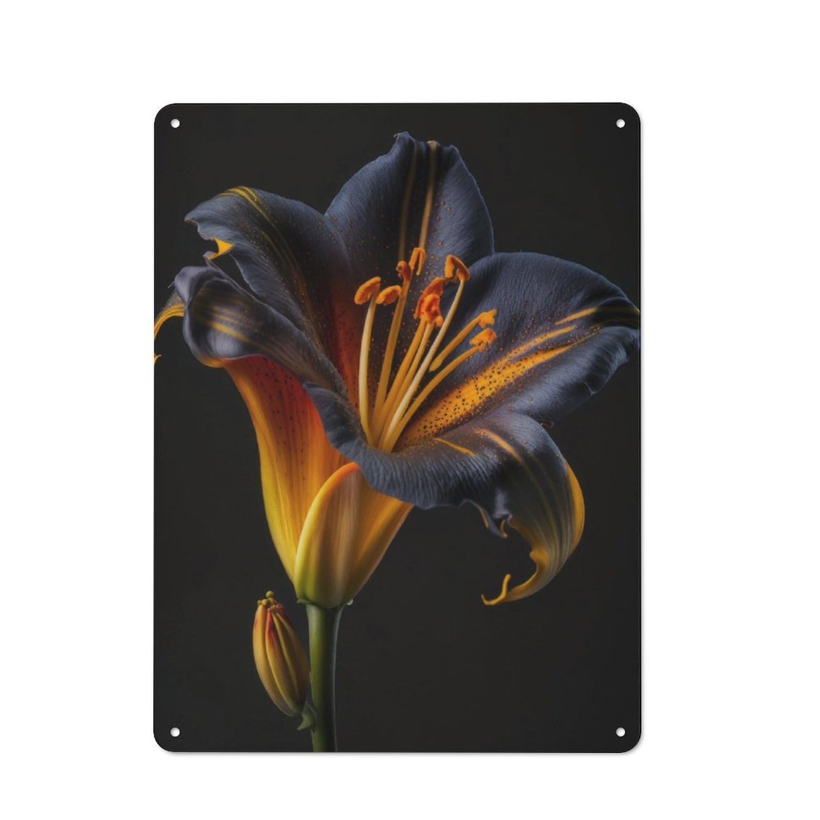 Junmoney Cinematic Blooming Lily Metal Plaque 40X30cm With For Workshop Wall, Retro Decor, For Garage, Workshop And Man Cave Decoration