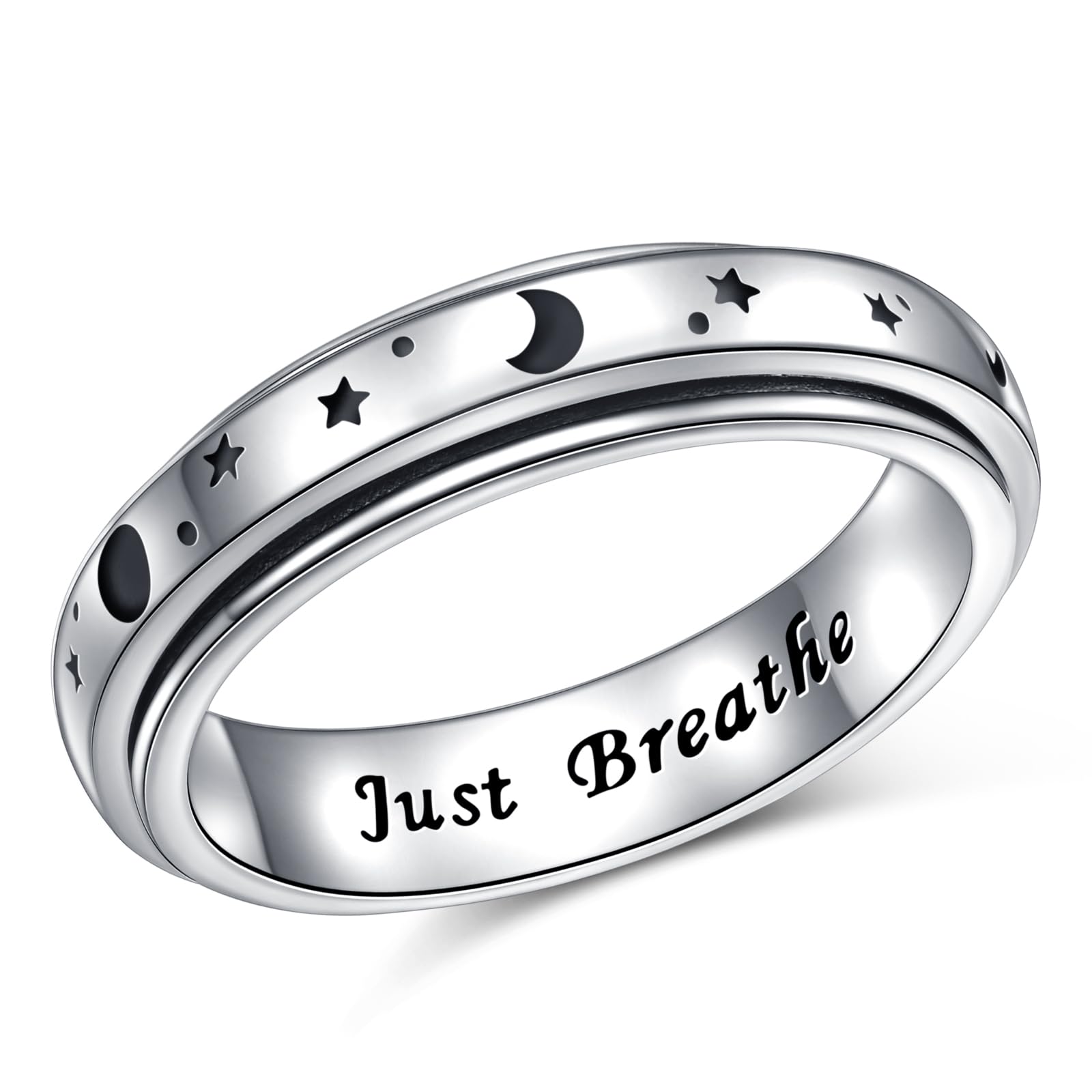 LadytreeAnxiety Relieve Rings 925 Sterling Silver Spinner Fidget Ring Worry Stress Relieving Boredom ADHD Autism Ring Platinum Plated Jewelry Birthday Gifts for Women Men