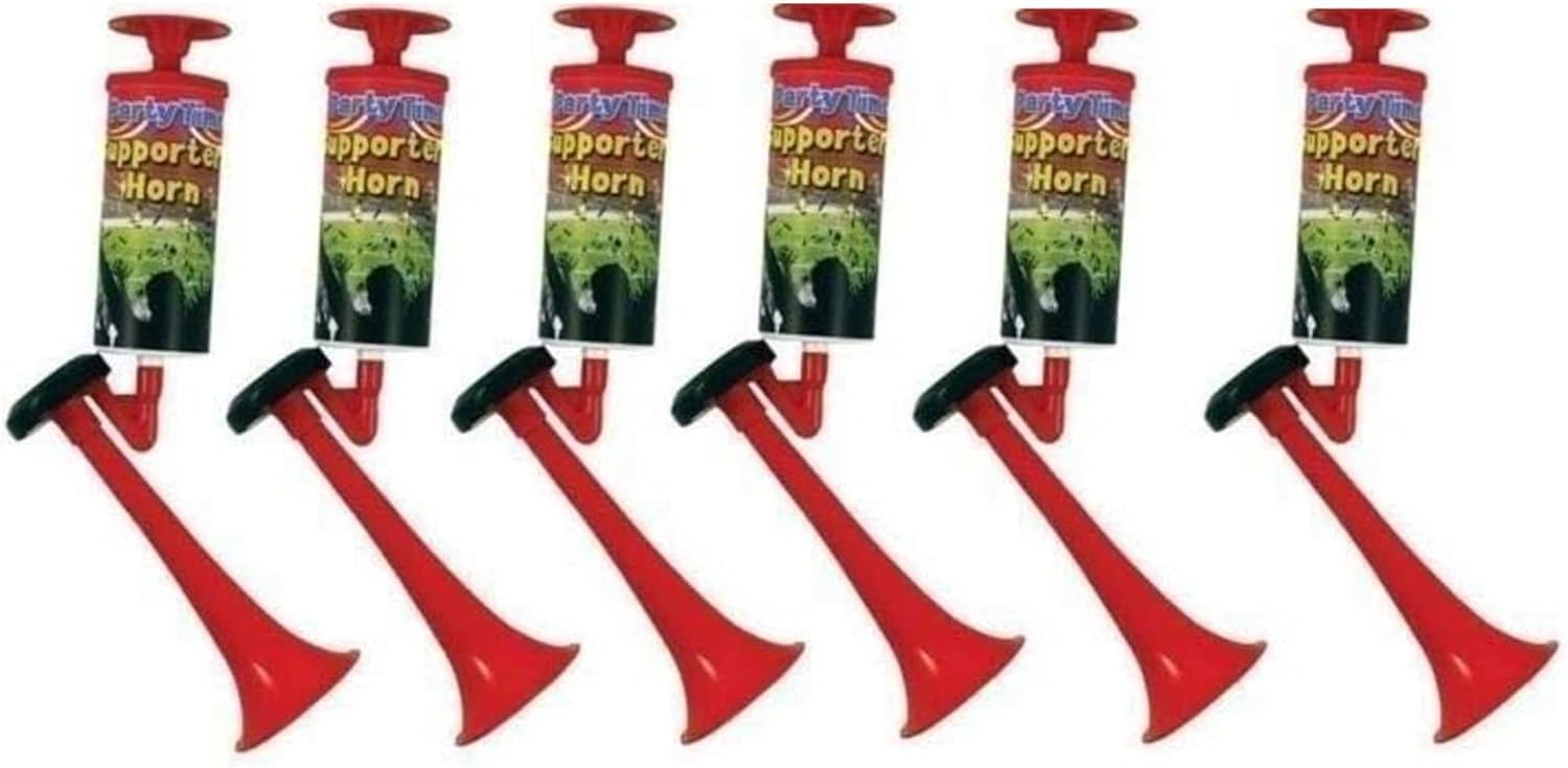 PEBBLE HUG 6pc Air Horn Pump, Gasless Air Horn with Pump Action, 10 Inch Noisemakers for Sporting Events, Parties, Celebrations, Fun Birthday (Pack of 6)
