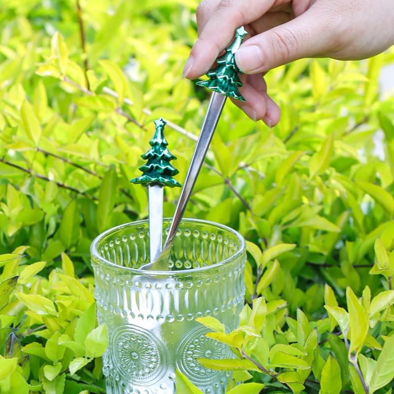 Silverware Flatware Set, 1/4/6 Piece Stainless Steel Tableware Creative Christmas Tree Coffee Spoon Home Coffee Shop Dessert Spoon Spoon Souvenir (Color : Silver, Size : 6Pcs)