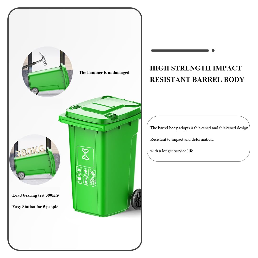 Duży wysoki kosz na śmieci, z kołami i mechanicznym systemem zaczepów, z uchwytami i pokrywą, wytrzymały plastik (czarny, 120 l)