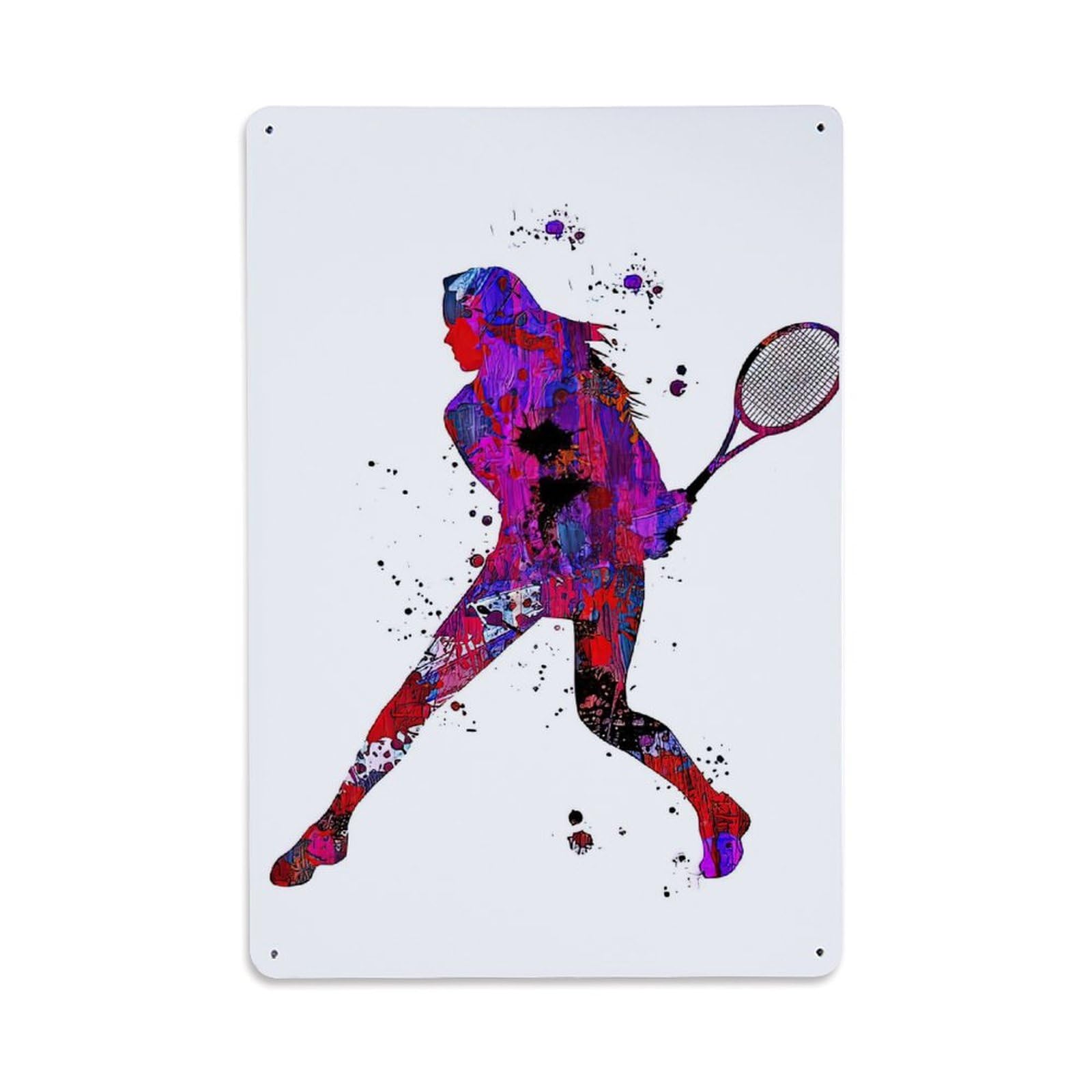 Women's Tennis Watercolor Metal Tin Sign Plaque Wall Decor for Cafe, Club Bar, Office, Home Garden Metal Poster 8x12Inch