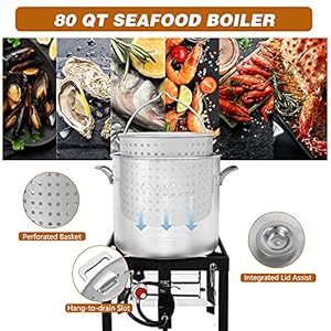 Creole feast sbk0801 80 qt seafood boiling kit with strainer outdoor seafood boil pot and basket with 100000 btus propane burner and 10 psi regulator black silver  urban country home decor
