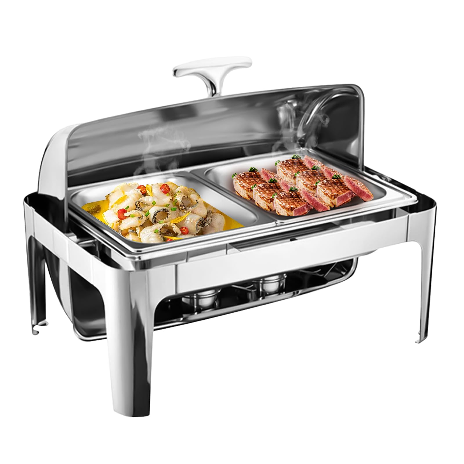 Chafing Dish - Set da 18 l, in acciaio inox, con coperchio a 90° o 180° per catering, buffet e feste