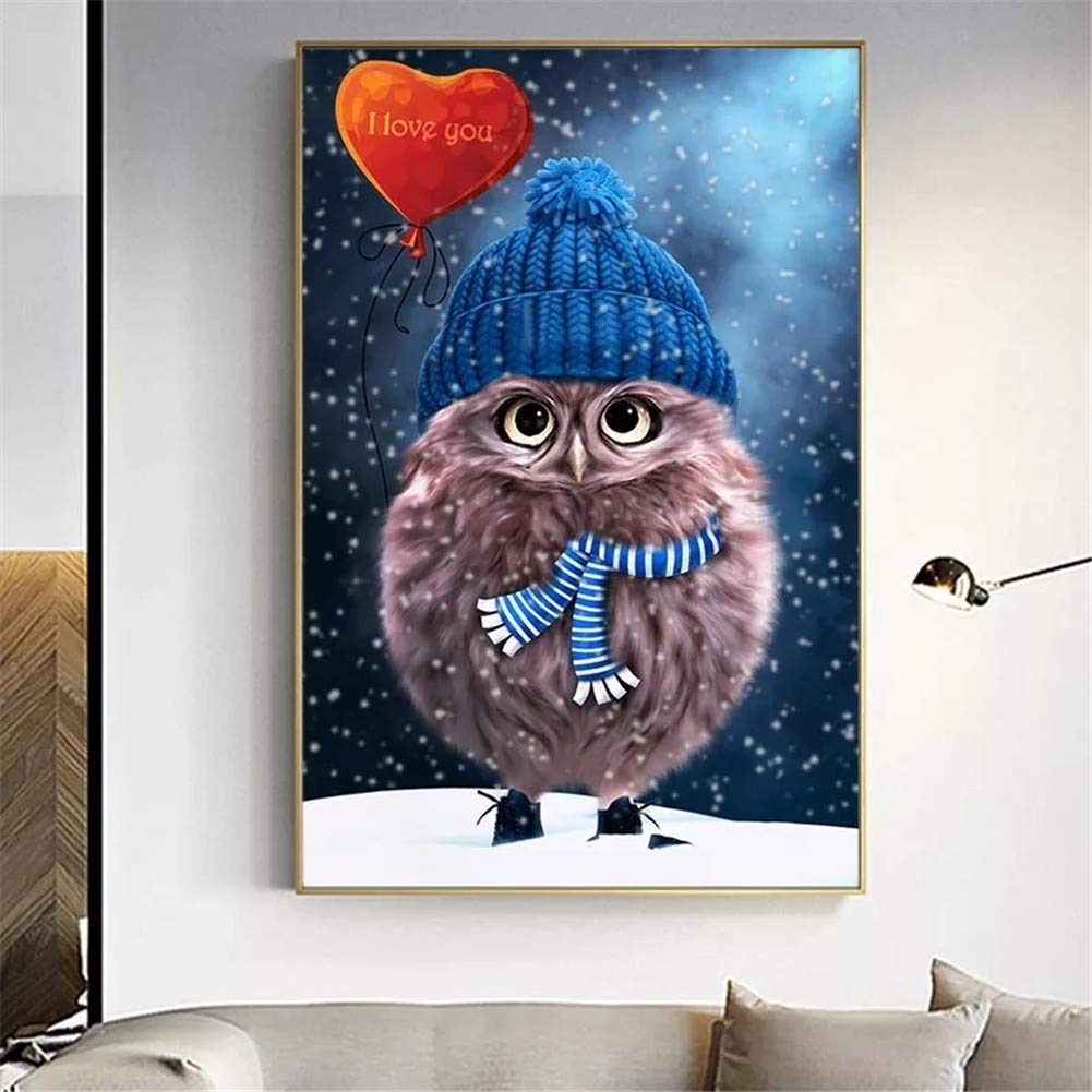 DIY 5D Diamante Pintura Bordado Kits Completo Búho lindo Diamond Painting Adultos/Niños Rhinestone Punto de Cruz Diamante Arte Artesanía Casa Decoración de La Pared Round Drill,70x90cm/28x36inch