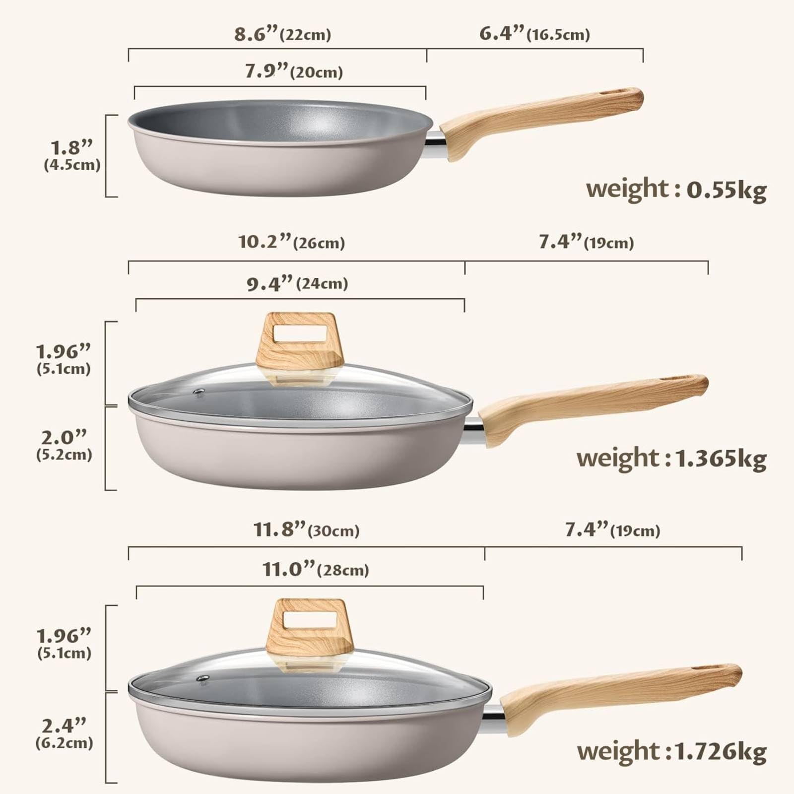 BLAZANT Zestaw patelni nieprzywierających 20, 24, 28 cm, patelnia indukcyjna z powłoką ceramiczną, zestaw patelni z pokrywką do wszystkich rodzajów kuchenek