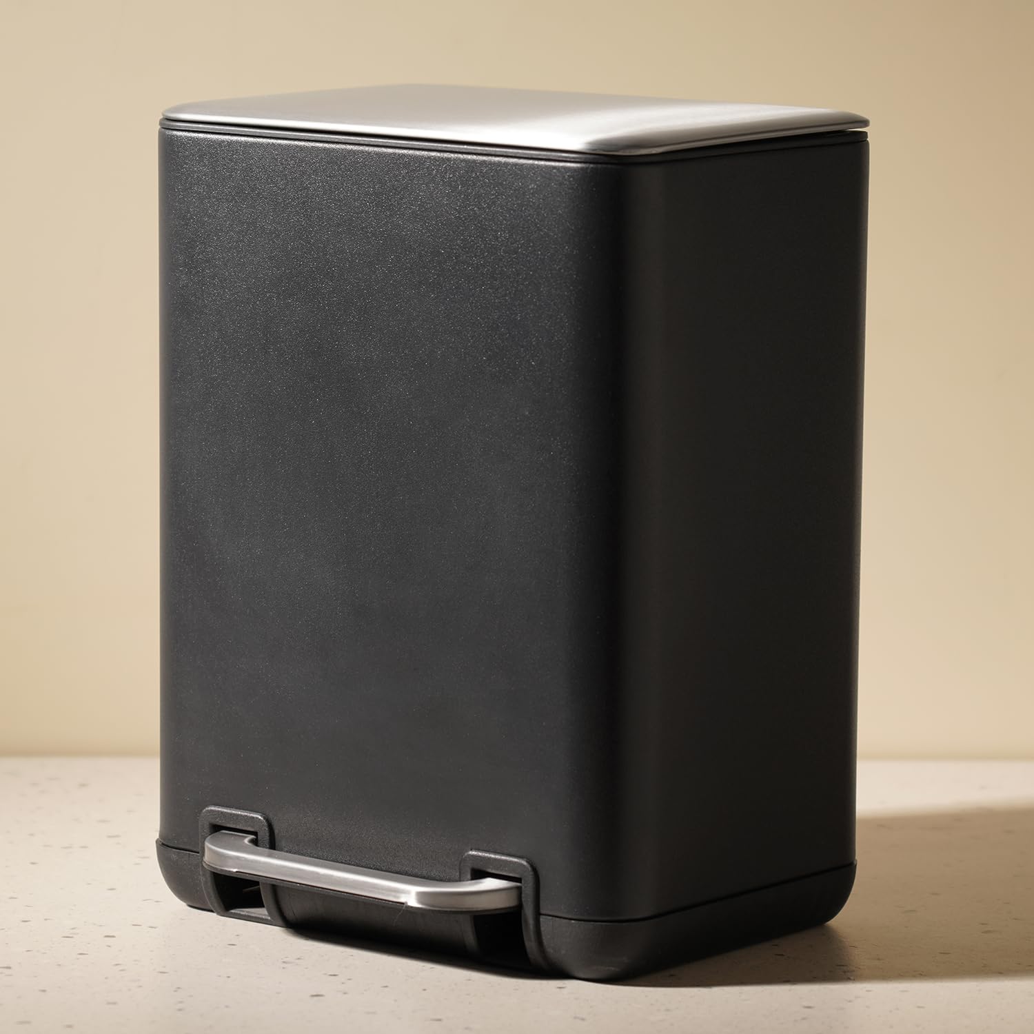 Pure Home + Livi g Black Iron Pedal Rectangular Dustbin With Lid Large