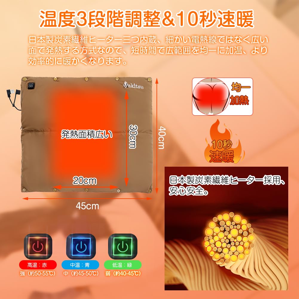 Amazon | Makitsu ホットマット USB 電気マット 10秒速暖 日本製 Amazon | Makitsu ホットマット USB 電気マット 10秒速暖 日本製
