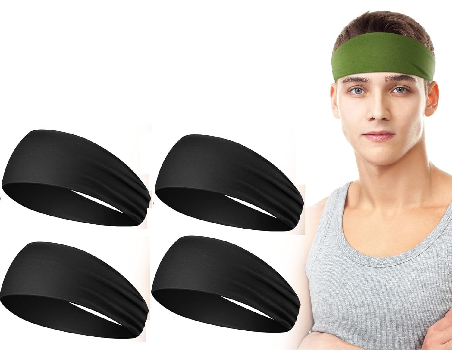 Running Headbands for Men Sweatbands Sports Sweat Bands Mens Workout Thin Fitness Gym Yoga 4 Pack (Black Pack of 4)-image-18