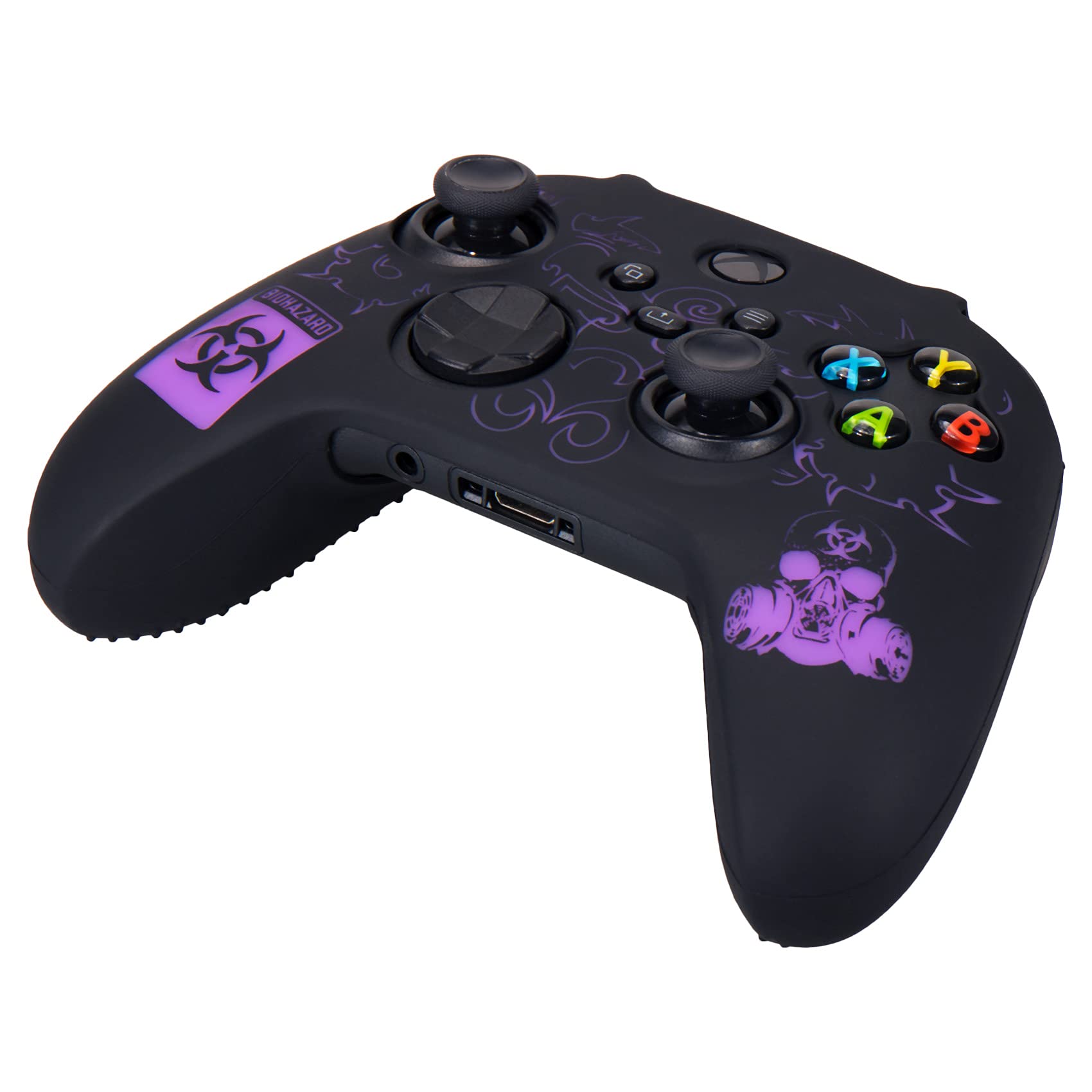Yorha Silicona Talla Láser Funda Piel Carcasas Cubierta para Xbox Series X/S Mando x 1 (BH Morado) con Agarres para el Pulgar x 10