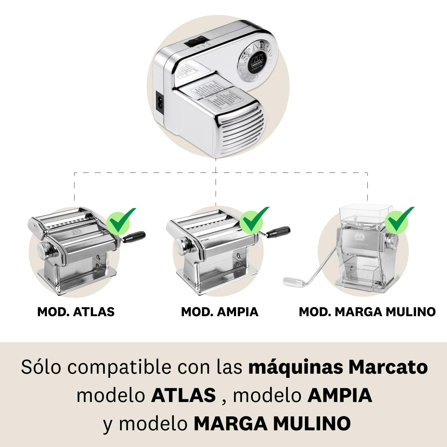 Marcato Motor Máquina para Pasta Atlas 150, Motor Eléctrico para Máquina de Pasta, Compatible con Otros Artículos Marcato, 100 W. Modelo: Pastadrive.
