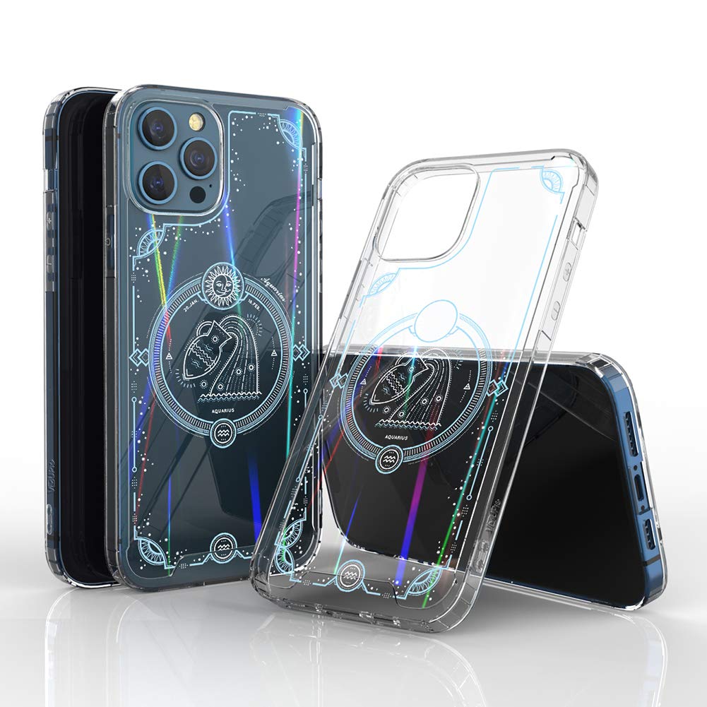 VVUPICCompatible for iPhone 12 / Pro Clear Bumper Rainbow Constellation Pattern [Star Sign] Case - Aquarius