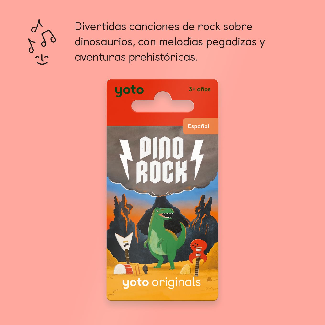 Yoto Dino Rock (LatAm Spanish) - Karta dźwiękowa dla dzieci i odtwarzacz muzyczny Yoto Player i Mini Player. Muzyka dinozaurów dla dzieci, do zabawy, podróży lub na imprezy. Wiek 3+