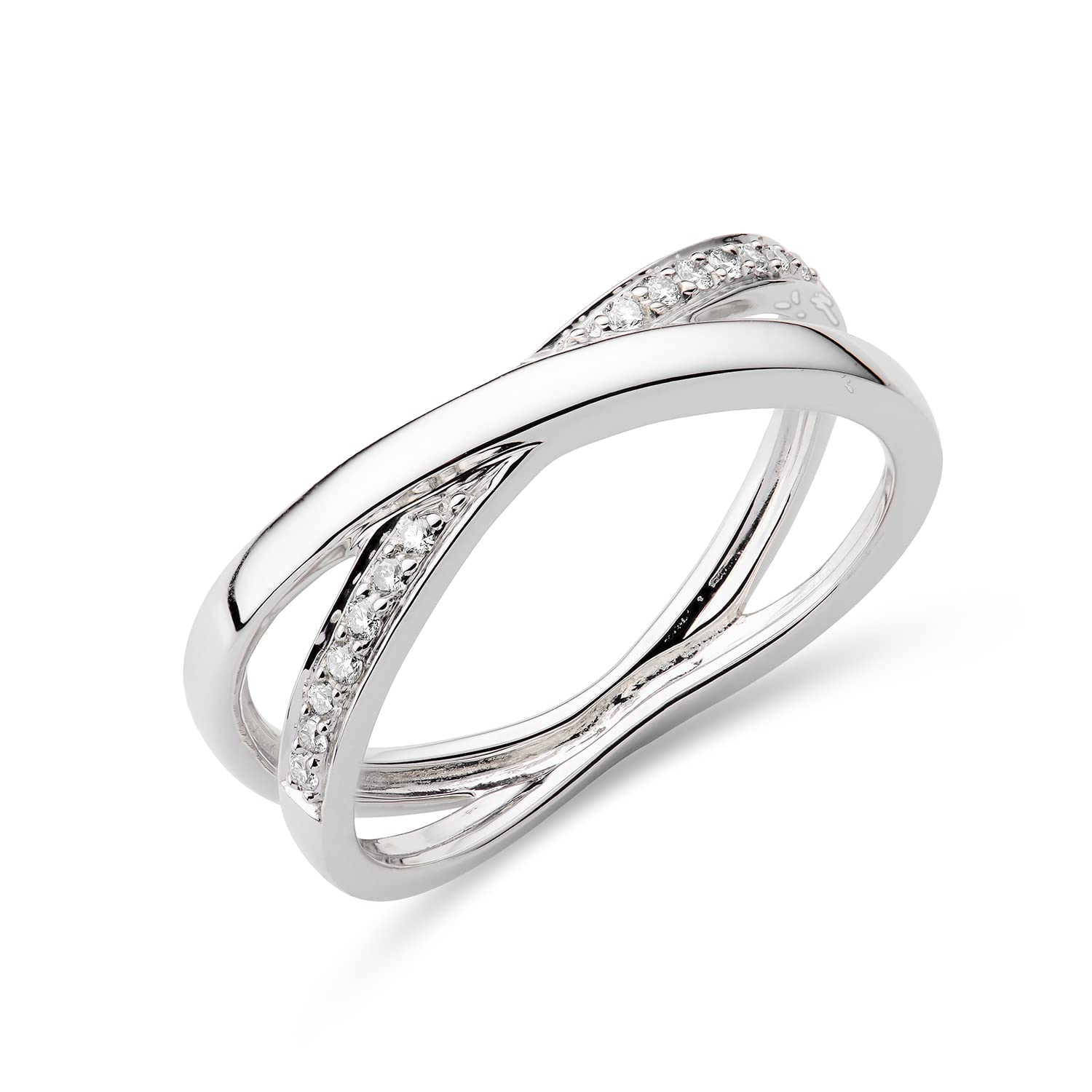 MIORE anillo estilo cruzado con diamantes naturales 0,19 quilates en oro blanco de 9 quilates 375