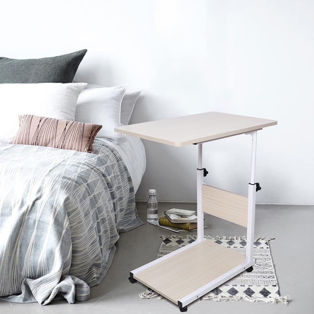 Table de lit sur roulettes d'appoint Mobile pour lit de Soins d'hôpital Hauteur Réglable Bois Simple et Moderne Levage Libre 50 * 35*(55-80) CM