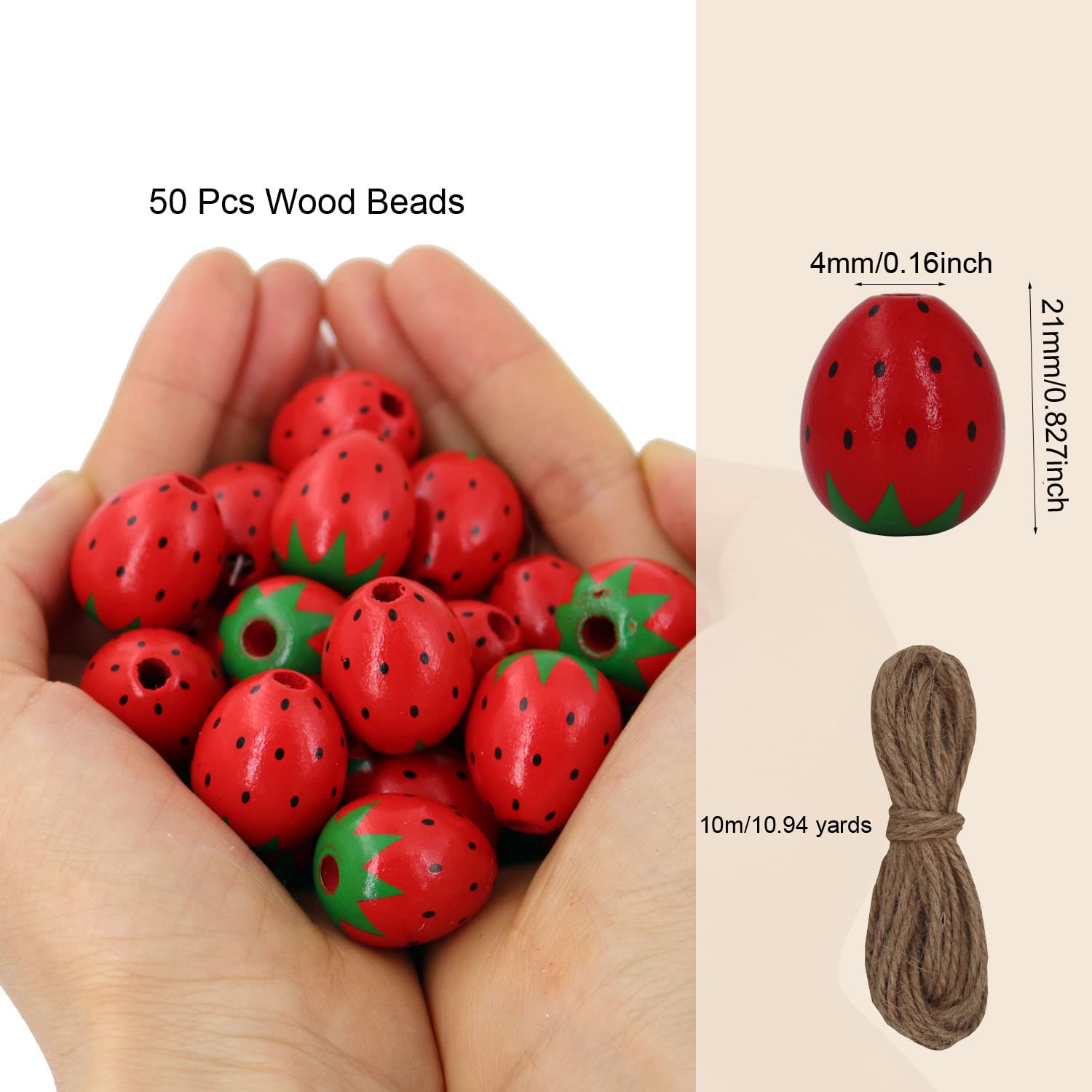50 Stück Erdbeer-Holzperlen Zum Basteln – Süße Fruchtperlen Für Schmuck, Girlanden & Deko, Ca. 2,1 Cm, Naturbelassen