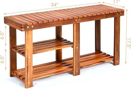 Miniatura 2 de Giantex Zapatero de 2 niveles con asiento, organizador de madera para pasillo, baño, sala de estar, estante de almacenamiento para pasillo,