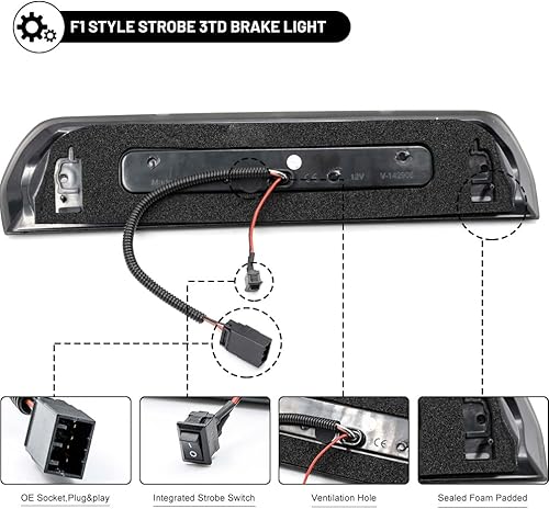 Miniatura 2 de NJSBYL Para RAM 1500 Tercera luz de freno de repuesto para Dodge RAM 1500 2500 3500 2002-2009 Pickup lente ahumada LED roja tercera luz de freno