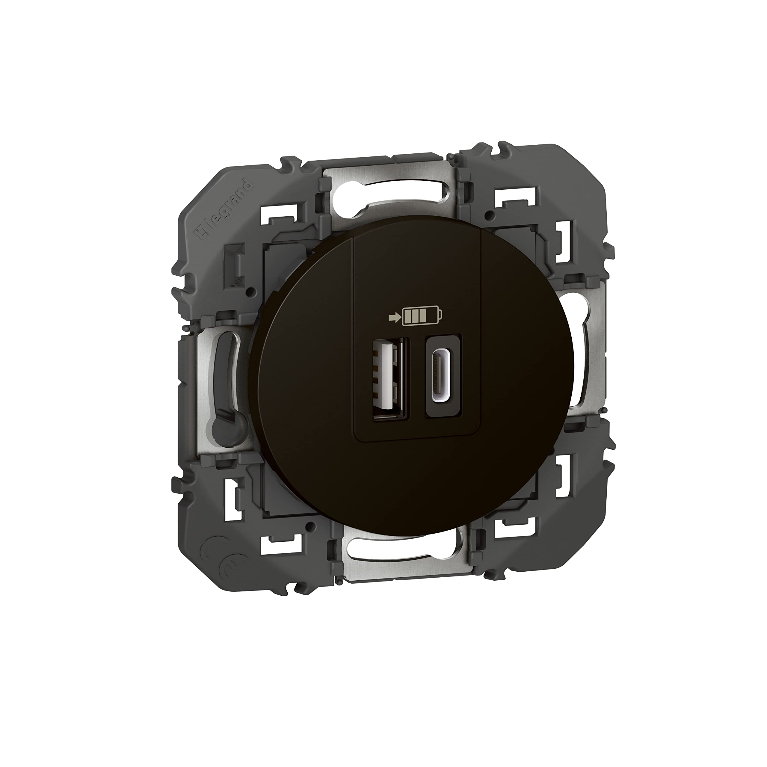 LEGRAND - Doppelsteckdose USB-A + USB-C 3 A/15 W dooxie – entspricht der CEE-Richtlinie – Umpflanzung auf Steckdose 2P + T – Schwarz