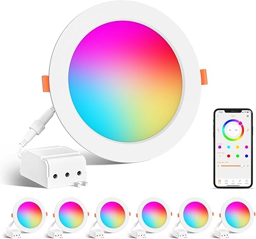Iluminación empotrable inteligente de 4 pulgadas que cambia de color LED de 12 W, luz de techo empotrada de 1000 lúmenes compatible con Alexa, RGB y