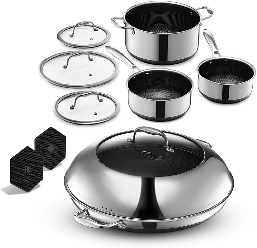 HexClad 8Piece Hybrid Nonstick Cookware Set, 14Inch