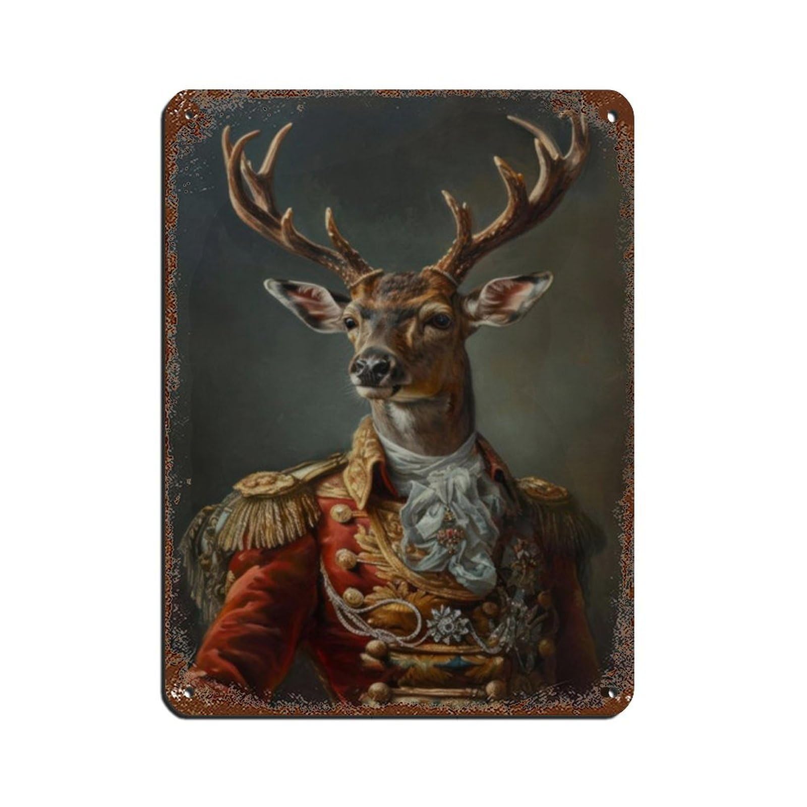 Lxwnze 30L X 40W Cm Deer Stag Fine Art Vintage Painting Poster Tin Sign Vintage Metal Pub Club Cafe Bar Home Wall Art Decoration Poster Retro 12X16inch(30X40cm)