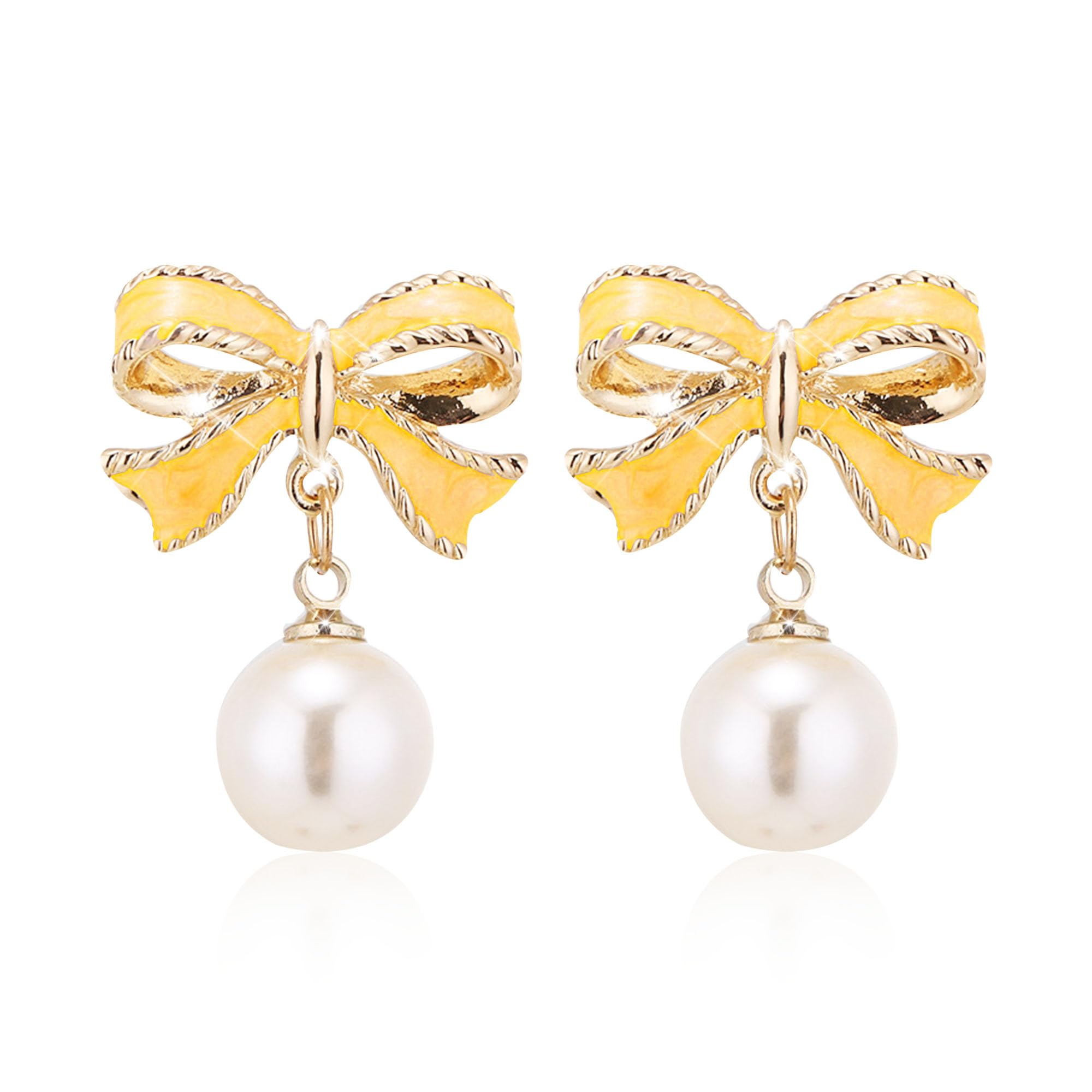 Peasimy Bow Pearl Earrings for Women Pearl Bowknot Drop Dangle Stud Earrings Brides Valentines Day Wedding Party Jewelry