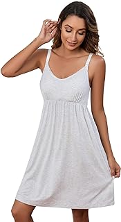 Sosolism Nursing Nightwear with Built in Bra Sleeveless Lace Breastfeeding Nightgown Summer Maternity Pregnancy Nightie fo...