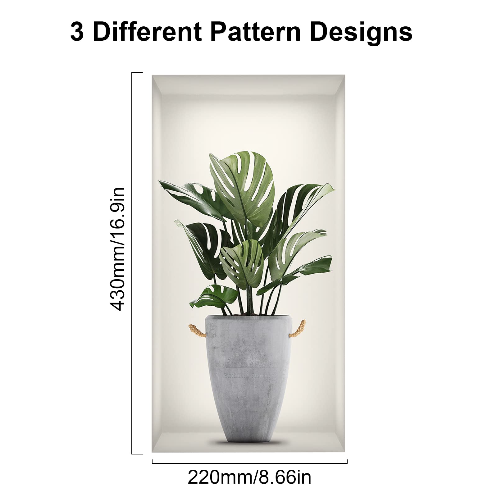 GDWD Lot De 3 Stickers Muraux 3D - Motif Vases - Plantes Vertes - Décoration Murale Pour Salon, Chambre à Coucher, Salle De Bain, Cuisine, Bureau - 30 X 45 Cm A