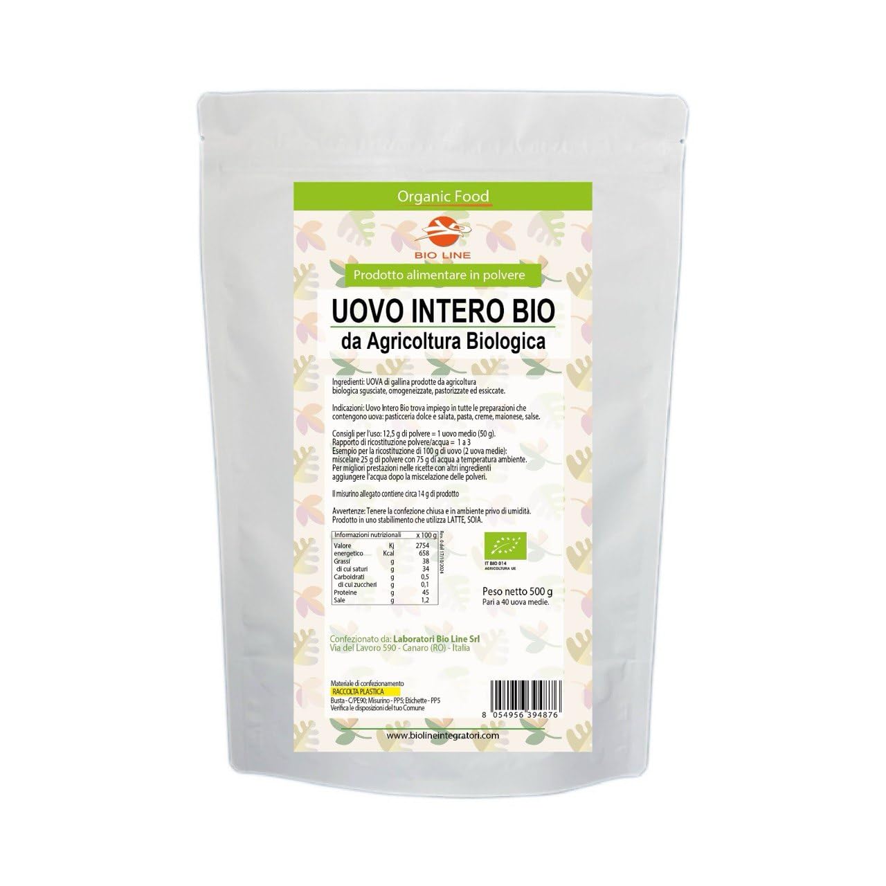 Laboratori Bio line - Uovo Intero in Polvere Bio da Agricoltura Biologica (500g) Prodotto Alimentare Ottenuto da Uova di Gallina, Indicato per Preparazione Dolci e Alimenti da Forno (500gr, Biologico)