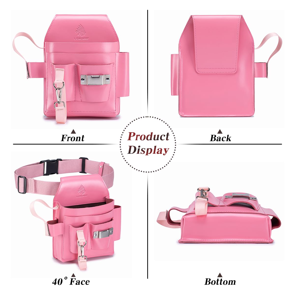Cintura porta attrezzi da elettricista in vera pelle, grande, regolabile, con tasche multiple, per elettricisti, rosa
