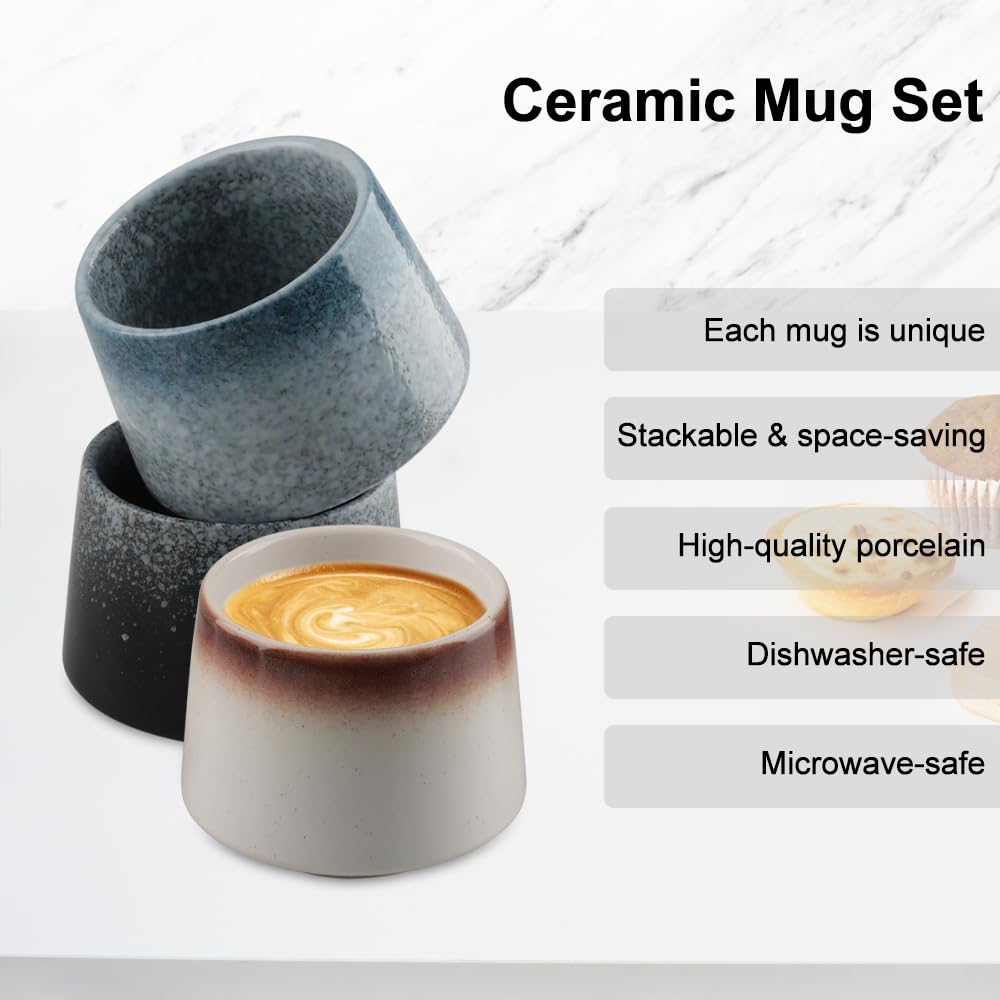 Set di 4 tazze da caffè da cappuccino da 220 ml, di alta qualità, in gres porcellanato, senza manico, set di tazze da caffè, a pareti spesse, lavabili in lavastoviglie, regalo moderno