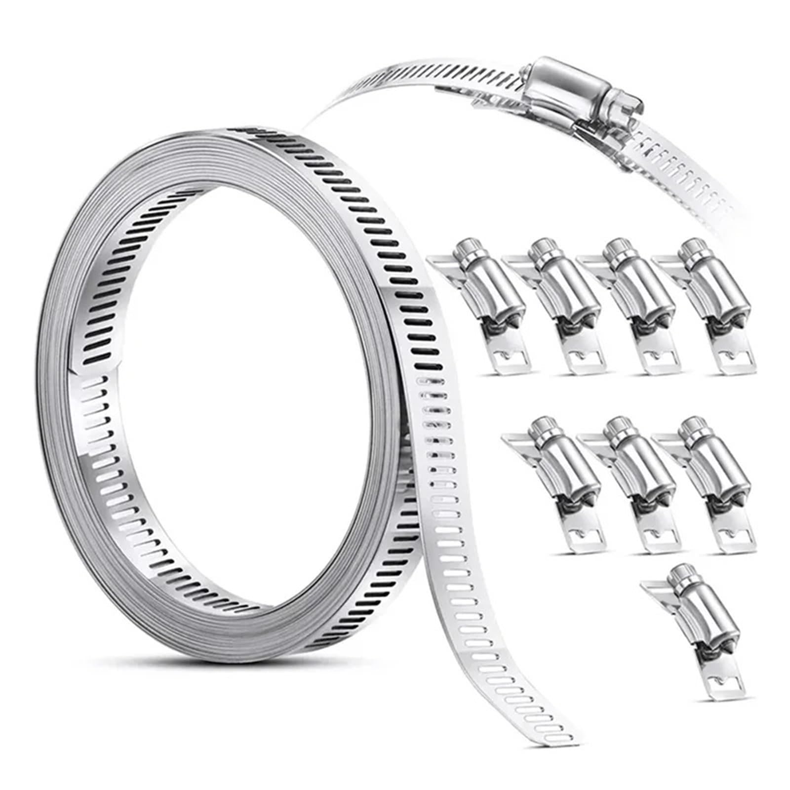 2set Hose Clamp Strap with Fasteners Worm Adjustable Gear Pipe Ducting for Tube