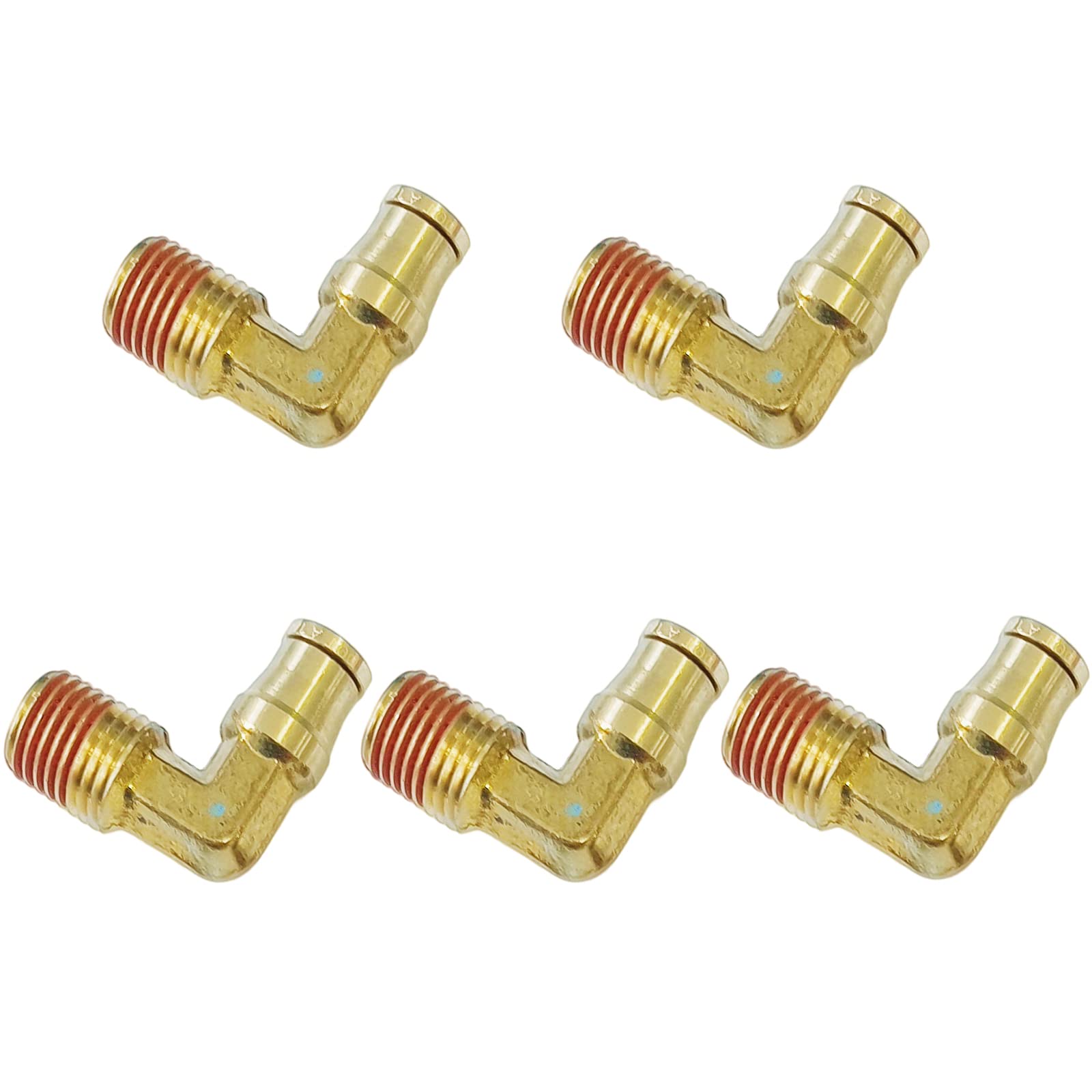 SXITHGKDW Push-to-Connect Pneumatic Fittings Set - 1/4" Tube OD x 1/4" NPT Male DOT Air Brake Line Fittings, 5pcs Brass Air Hose Quick Connect Fitting