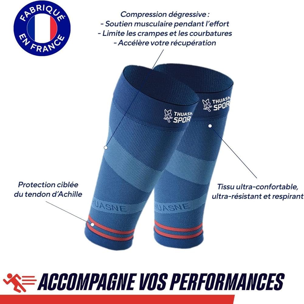 THUASNE - Manchons de Compression Running Trail UP ACTIV - Maintien du Mollet - Protection et Proprioception - Fabriqués en France - Normal, moins d'1,75 m