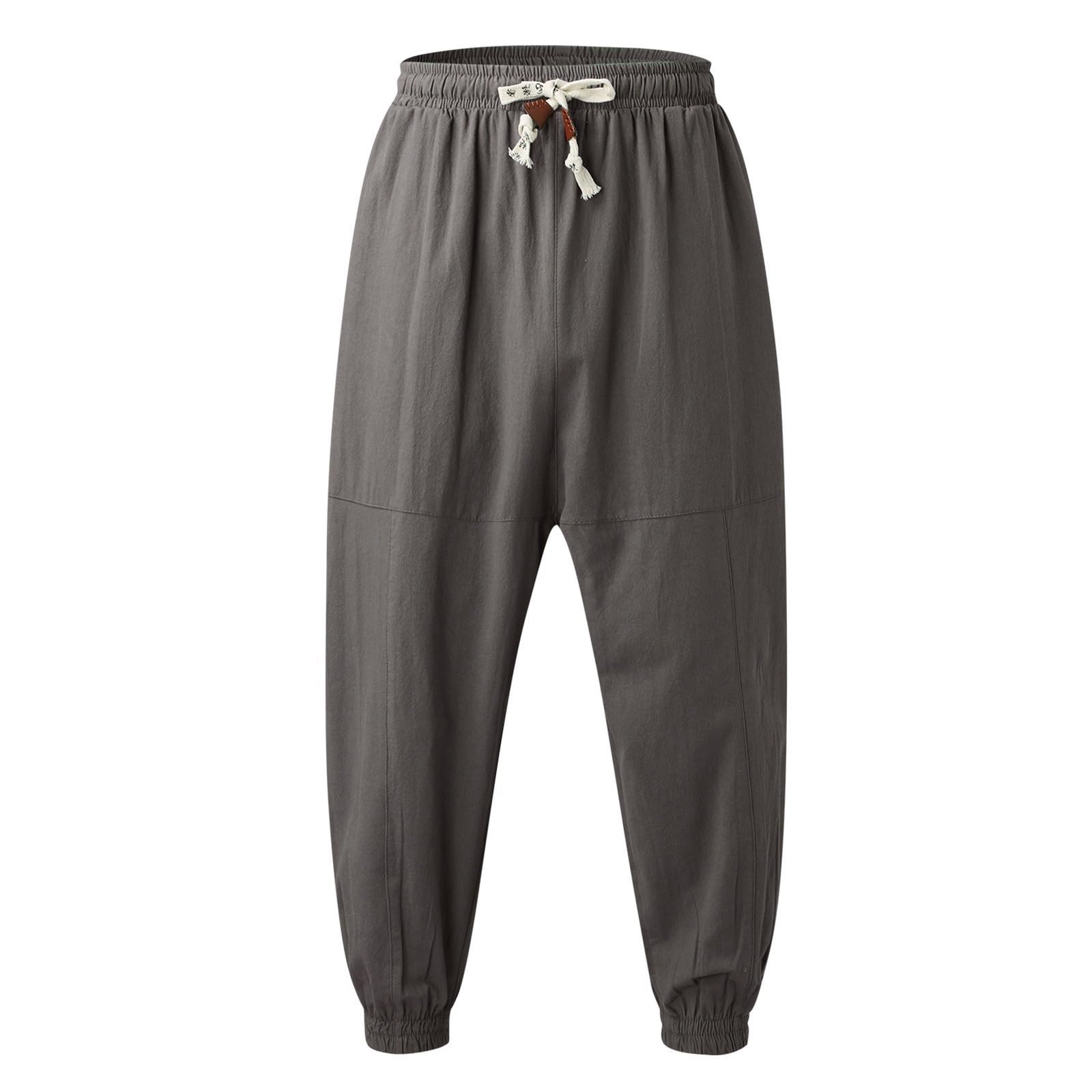 Pantalones de ocio para hombre con puños informales: pantalones de chándal transpirables básicos pantalones de verano de gran tamaño, cintura elástica pantalones de chándal con cordón
