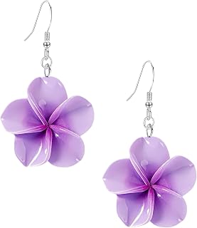 YUNXI Pink Plumeria Flower Dangle Earrings for Women, Hawaiian Tropical Resin Frangipani Drop Hook Earrings,Boho Summer Beach Jewelry for Luau Party Vacation Gifts
