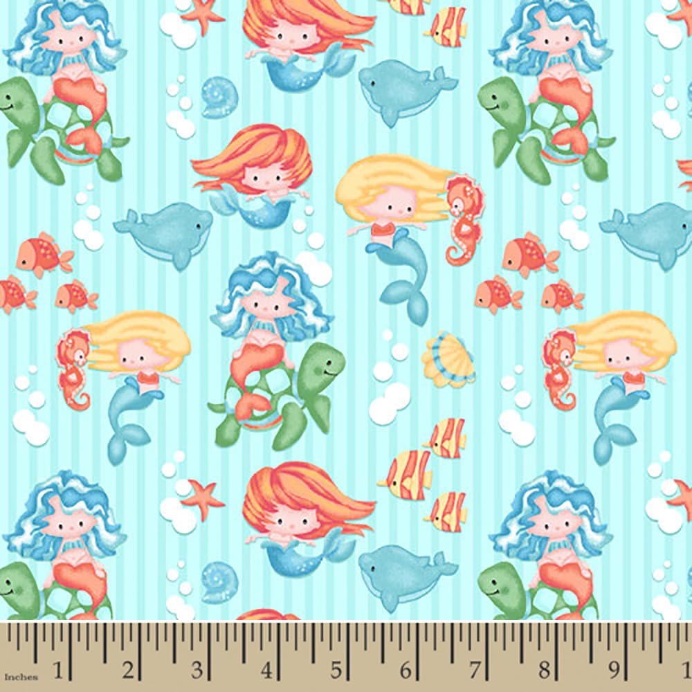 Comfy Flannel Fabric Mermaid Sea Turtle Dolphin by The Yard