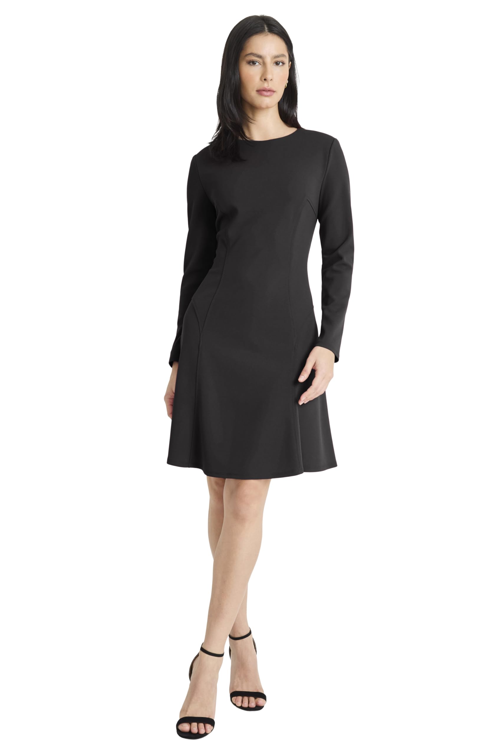 Maggy London Womens Long Sleeve Round Neck Fit and Flare Dress - Professional Work Dresses for Office
