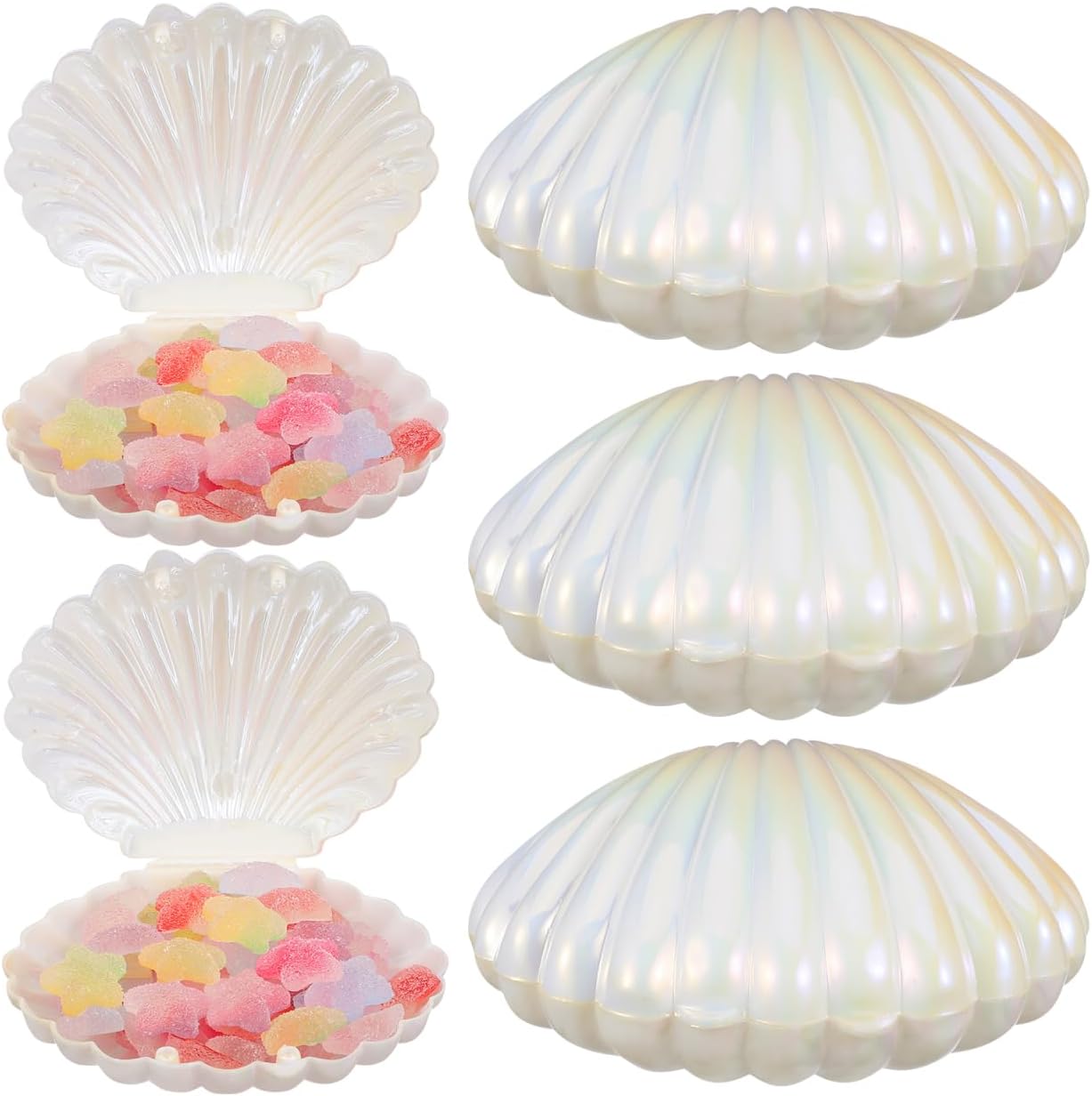 Cabilock Shell Candy Boxes 10 Pcs Plastic Seashell Party Favor Containers Small Jewelry Storage Boxes for Wedding Baby Shower Birthday 3.58X3.03X1.77 Inch