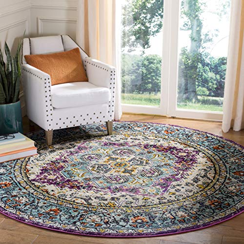Tapete decorativo redondo Boho 79 cm violeta azul miniatura 1